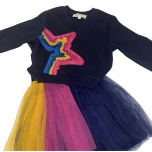 Baby Sara Sweatshirt Dress Set Kids 2T Navy Blue Rainbow Star Tulle Skirt